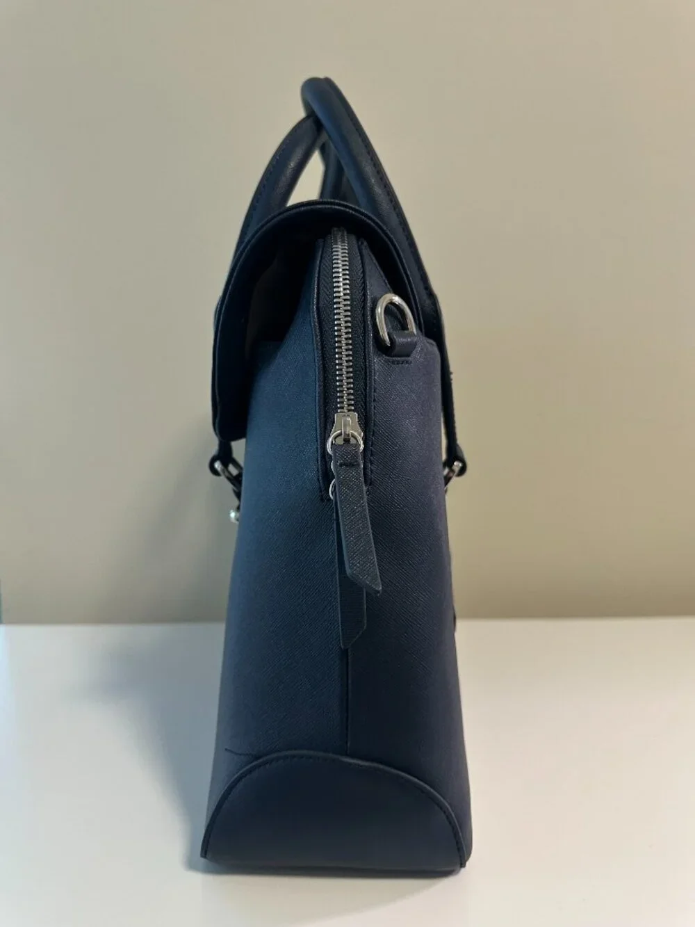 Samsonite Navy Saffiano Leather Satchel Crossbody Bag Silver Hardware